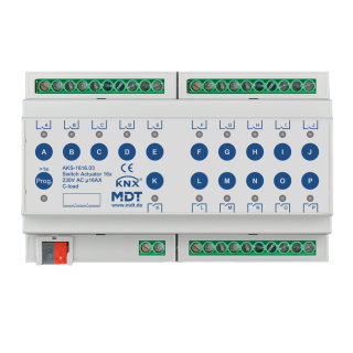 MDT AKS-1616.03 KNX Switch Actuator 16-fold, 8SU MDRC, 16 A, 230 V AC, C-load, standard, 140 µF