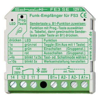 Schalk FE3SE2 Funk-Empfängerschalter 1-Kanal 12V UC (UP), mit Vororteingang