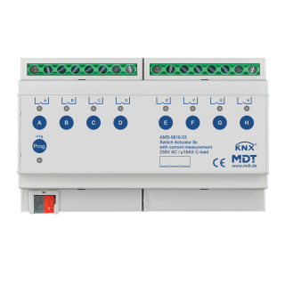 MDT AMS-0816.03 KNX Switch Actuator 8-fold, 8SU MDRC, 16 A, 230 V AC, C-load, standard, 140 μF, current measurement