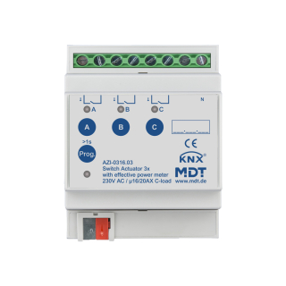 MDT AZI-0316.03 KNX Switch Actuator 3-fold, 4SU,  MDRC, 16/20 A, 230 V AC, C-load, 200µF, power measurement