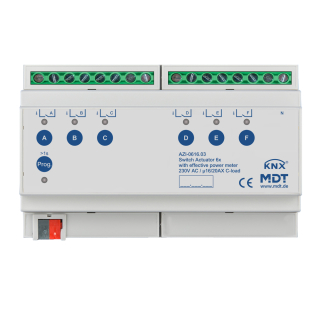 MDT AZI-0616.03 KNX Switch Actuator 6-fold, 8SU, MDRC, 16/20 A, 230 V AC, C-load, 200µF, power measurement