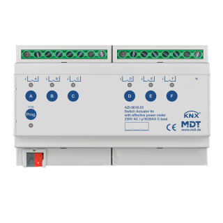 MDT AZI-0616.03 KNX Schaltaktor 6-fach, 8TE, REG, 16/20A, 230VAC, mit Wirkleistungszähler, 200µF