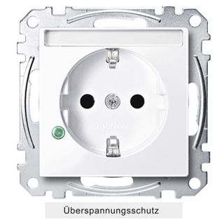 Merten MEG2305-0325 SCHUKO-Steckd. m. Übersp.schutz u. Schriftf., BRS, StK, aktivws. glänz., Sys. M