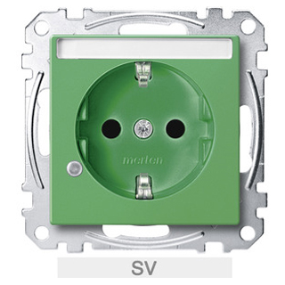 Merten MEG2303-0304 SCHUKO-Steckd. f. Sonderstromkr. m. Ko.Licht u. Schriftf., SV, grün, System M