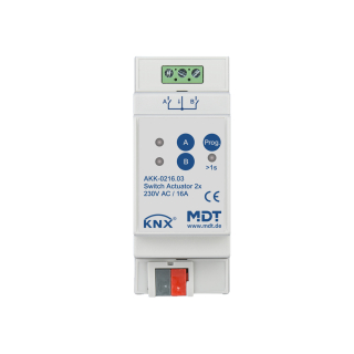 MDT AKK-0216.03 KNX Switch Actuator 2-fold, 2SU MDRC, 16 A, 230 V AC, compact, 70 µF, 10 ECG